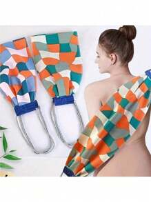 1/4 buc Instrument de spălare a spatelui de dimensiuni mari, prosop de spălare exclusivist pentru curățarea spatelui cu imprimeu geometric luminos, spălare a spatelui cu nisip grosier, clapă de tragere extinsă pentru spate, produs de baie pentru curățarea pielii, potrivit pentru curățarea completă a corpului, produse de baie