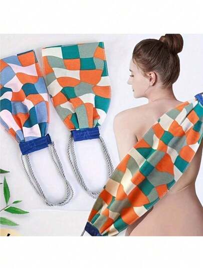 4 piezas Herramienta de cepillado de espalda de tamaño grande y mejorada, toalla de limpieza de espalda exclusiva con estampado geométrico brillante, cepillado de espalda con gruesa, lengüeta de tracción extendida, producto de baño para limpieza corporal, adecuado para limpieza de todo el Body