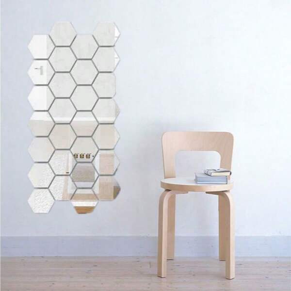 6 piezas Pegatinas de espejo de pared de acrílico hexagonal, Pegatinas de espejo de decoración del hogar DIY, Calcomanías de pared minimalistas y creativas en 3D, Autoadhesivas