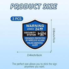 3PCS Security Alarm System Sign For Home, Self-Adhesive Weatherproof Small 24 Hours Warning Sticker, Safety Protection System For House Doors And Windows, Indoor & Outdoor Use 2.8x2.4 In