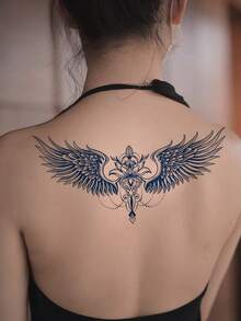 1 Waterproof And Non Reflective Wing Tattoo Sticker, Semi Permanent Plant-Based Temporary Tattoo, Cool Flying Wing, Flower, Chain Pattern, Easy To Play, Suitable For Women's Back And Chest Use, Lasting 7-14 Days, Essential For Party Music Festivals - Blue - View 7