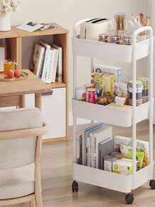 1pc (3 Tiers) Shelves, Trolley, Small Space From Floor To Ceiling, Kitchen, Multi-Level Mobile Toilet, Toilet, Bedside Storage Bookshelf (White/Black)
