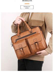 Maletines para hombre bolsos para portatil bolsas documentos negocios alta capacidad compartimentos organizador acolchado para laptop correa ajustable material resistente estilo ejecutivo funcional ideal para trabajo viajes reuniones envio rapido garantia - Caqui - Ver 5