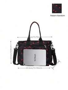Bolso de mano casual de moda con estampado, adecuado para ir al trabajo, viajar, hacer ejercicio, puede contener botella de agua, teléfono, cosméticos, paraguas, con correa para el hombro ajustable - Negro - Ver 5