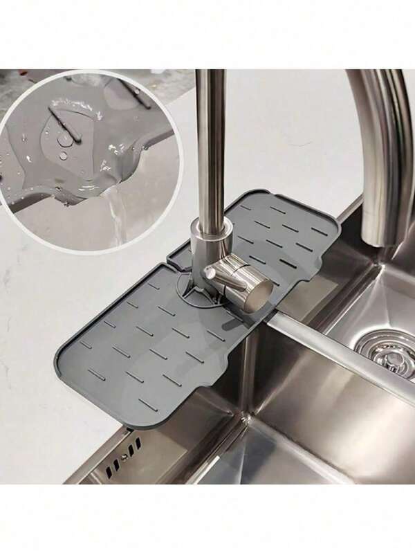 قطعة واحدة من واقي الرذاذ السميك من السيليكون، غطاء الحنفية وحصيرة الصرف الماصة - اكسسوارات مطبخ وحمام مقاومة للاستخدام