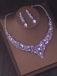 High End Atmospheric Bridal Accessories, Women's Fashion Necklace, Earring Set, Purple, Navy Blue, Green Necklace, Wedding Dress Set, Stage Performance, Banquet, Evening Party Dress Accessories, Halloween Necklace - 項鍊+耳環套裝 - 查看 1