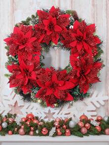 1/10/20pcs Poinsettia Artificial Flowers For Christmas, Fake Christmas Tree Branches Decor, Home Decoration, Floral Decor, Party, Wreath, New Year Outdoor Decoration - Tất cả màu đỏ - Xem 6