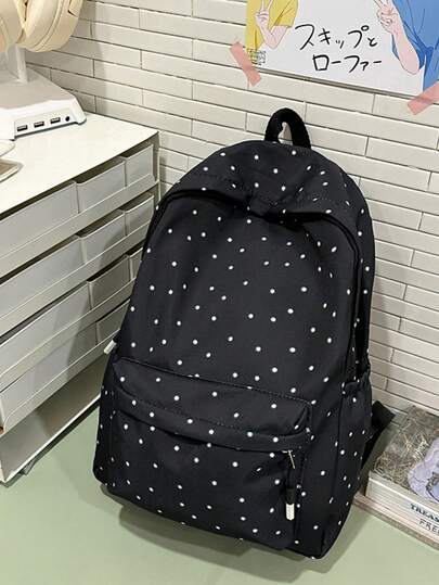 时尚大容量休闲轻便百搭撞色尼龙手提包，学院风，波尔卡圆点印花，可调节肩带，适合学生、通勤者、旅行者、礼物，适合青少年、学生、初学者和白领人士，非常适合办公室、大学、工作、商务、通勤、户外、旅行、野餐，带吊坠