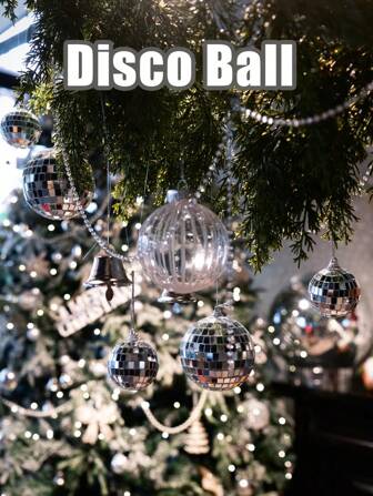 12 件镜面迪斯科球，银色悬挂式迪斯科灯镜面球，带连接绳，适用于派对婚礼家居装饰、舞台道具、圣诞树装饰、生日、毕业典礼、万圣节、圣诞节、情人节装饰