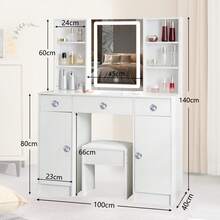 Tocador LED con espejo inteligente iluminado y taburete.  - Perfect For Organizing Makeup, Skincare, Elegant Vanity|Decorative Vanity, Vanity Furniture, Compact For Small Space, Bedroom Decor Gift, Perfect Gift For Women Girls , Ideal para regalos de Navidad y Halloween. - Blanco - Ver 7