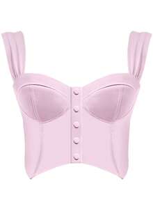 2 Piece Set Tank Tops & Suit Pants For Women, 2 Piece Suit Set Women's Pink Sleeveless Corset Top & Wide-Leg Pants Set, Casual V-Neck With Button Detail, High-Waisted Pants, Stylish Outfit, Vneck Top - Hồng - Xem 2