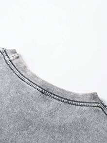 Alani A Printed Washed Cotton T-Shirt, Made Of 100% Cotton High-Quality Fabric, Fine Needle Carding, Relaxed And Comfortable, Suitable For Both Men And Women, Suitable For Young Street Hipsters. - 灰色 - 查看 4