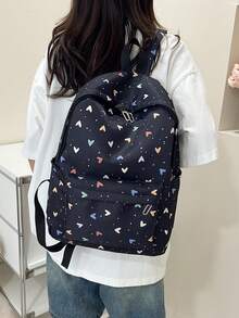 Butterfly Pattern Minimalist Versatile Large Capacity Student Backpack Dots , Polka Dot - Black - View 10