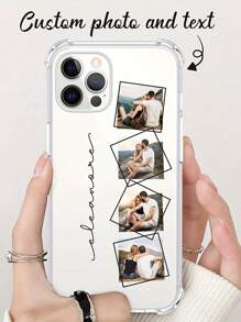 Husă de telefon cu protecție pentru colțuri, design DIY cu 4 imagini, compatibilă cu Apple 17, 16, 15, 14, 13, 12, 11 Pro, 17R Pro Max, se potrivește cu X/XS/XS Max, husă de protecție transparentă minimalistă