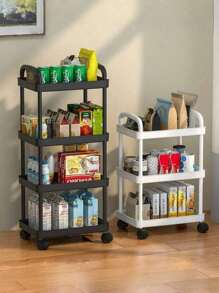 1pc 4-Layer/3 Layer Practical Plastic Trolley With Swivel Wheels, Storage, Shelving, Kitchen Organization, With Handle, Multi-Functional Movable Storage Cart, Applicable For Office, Living Room, Kitchen, Bathroom, Snack And Toy Organizer, Movable Storage Rack With Wheels, Ideal For Home And Office Organization, Simple, Spring Break, Opulessaboho Vibes, Premium Style, Mother's Day, Spring, Spring Decor, Boho