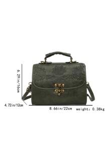 1pc Fashionable Pu Leather Embossed Handbag With Metal Lock Design, High-End Texture, Shoulder Bag Or Tote Bag - Green - View 3