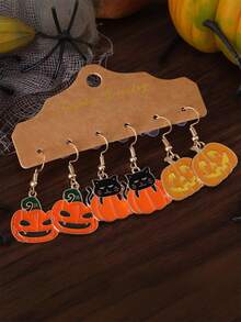6 件万圣节南瓜和黑猫吊坠耳环，创意有趣的节日配饰 - 萬聖節耳飾 - 查看 3