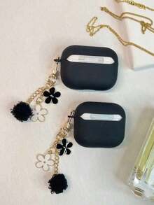 1pc Black & White Floral Chain Headphone Case Compatible With Iphone, 1/2 Earpods Protective Cover, New Wireless Earphone Case Compatible With AirPods 3/Pro/Pro2, Boyfriend/Girlfriend Gift XVJF - Vòng cổ hoa đen trắng - Xem 3