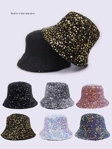 1 Stück glänzender Pailletten Patchwork Polyester UV-Schutz Warm Fischerhut, geeignet für Party, Straße, Frühling/Herbst, Nachtclub, Hochzeit, bunter Glitzer Hut, modisch Schulanfang Bühnenauftritt Herbst