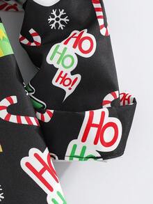 Multi-Color Santa Claus & Christmas Tree Printed Kids Long Sleeve Shirt, Black Background - Black - View 4