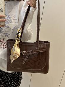 1pc Luxury Solid Color Versatile Women Shoulder Handbag - Coffee - View 5