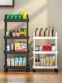1pc 4-Layer/3 Layer Practical Plastic Trolley With Swivel Wheels, Storage, Shelving, Kitchen Organization, With Handle, Multi-Functional Movable Storage Cart, Applicable For Office, Living Room, Kitchen, Bathroom, Snack And Toy Organizer, Movable Storage Rack With Wheels, Ideal For Home And Office Organization, Simple, Spring Break, Opulessaboho Vibes, Premium Style, Mother's Day, Spring, Spring Decor, Boho