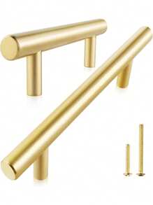 4件金色橱柜拉手不锈钢厨房抽屉拉手门把手和旋钮浴室卧室家具橱柜把手 - 金色 - 查看 4