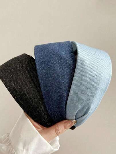 1条蓝色牛仔宽边防滑发带，适合扎马尾辫和编发，蝴蝶结装饰，女士发饰，适合日常佩戴，整理碎发，个性化定制，可用于编发、洗脸、约会、旅行、搭配服装、摄影，春夏发饰，送朋友的礼物，发带，发箍，女士头饰