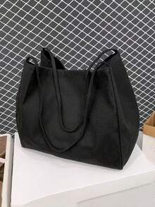 日常休闲百搭简约大容量帆布托特包 - 黑色 - 查看 8
