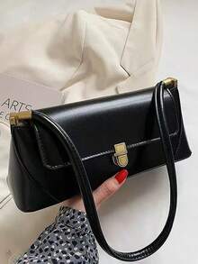 Fashionable Square Bag, High-Quality Solid Color Work/Commute Bag, Casual Versatile Business Women Handbag - Black - View 6