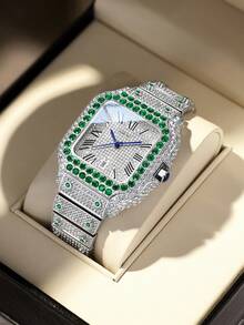 DAYAND NIGHT 2025 New 42mm Full Rhinestone Luxury Quartz Watch, Iced-Out Diamond Watch, Moissanite Roman Watch, Dazzling, Unisex, Business Casual, Fashion Versatile, Waterproof, Popular Model - 22 Colors, Suitable For Party, Banquet, Daily Wear, Gift For Valentine's Day, Anniversary, Birthday - 玫瑰金 - 查看 6