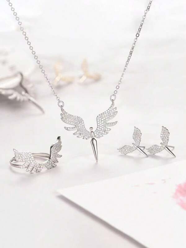 1/4 piezas Collar con colgante de alas de ángel de acero de titanio con diamante, alas creativas para mujer, collar para novia, esposa, regalo
