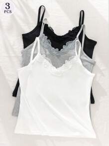 3pcs Lace Camisole Tank Tops For Women, Versatile Innerwear