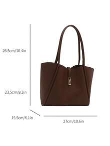 Bolso de mano de unicolor de PU de moda, bolso de hombro, bolso multifuncional, adecuado para compras de mujeres, ir al trabajo, estudiantes volviendo a la escuela y uso diario - Café integral - Ver 4