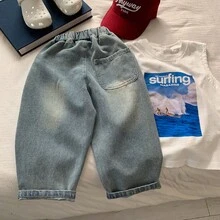 Toddler & Little Kids' Korean Style Casual Patchwork Jeans Pants For Boys & Girls