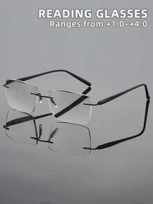 Rivsar 处方眼镜，新款经典方形无框商务金属老花镜，高清护眼，长时间佩戴不眩晕，适合阅读/缝纫/商务/办公/优雅/日常佩戴，轻盈方形弹簧镜腿，适合运动防滑，电脑舒适阅读，抗眼疲劳老花镜，便捷携带设计，适合各种脸型，奢侈品牌设计师眼镜，节日礼物，送给父母的礼物，万圣节，情人节，圣诞节，老花镜，女士老花镜 - 透明色 - 查看 12