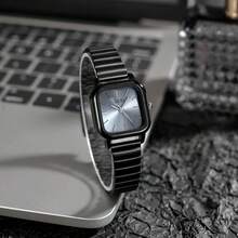 gedi 1 件女士新款白色不锈钢表带，精致方形表盘，时尚白色指针休闲精致极具吸引力的女士腕表，校园必备防水石英表，适合派对通勤旅行和日常佩戴 - 綠色 - 查看 2