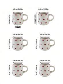 1pc 200ml/420ml Heart-Shaped Ceramic Mug, Simple & Elegant Circular Pattern Cup, Suitable For Cafe Latte, Milk, Yogurt, Oatmeal, Afternoon Tea, Couple Cup, Gift Back To School