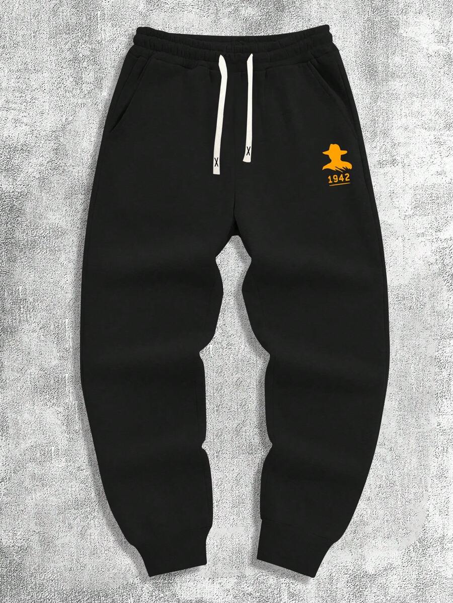 Pantalones jogger con cordón y estampado de letras para hombres, de ajuste holgado y casual con bolsillos, aptos para primavera/otoño, adecuados para vacaciones, actividades al aire libre, ir al trabajo, pesca, campamento, regalo para novio/esposo