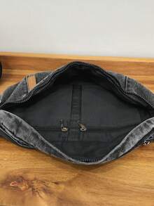 Large-Capacity Breast Bag For Boys Denim Crossbody Riding Bag For Women Korean Version Harajuku Style Ins Textured Shoulder Bag - Black - View 6