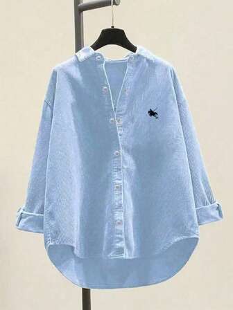 Women Corduroy Button Down Shirts Relaxed Fit Casual Long Sleeve Fashion Cardigan Jacket 2025 Fall Oversized Blouses Tops,Women's Front-Breasted Embroidered Shirt