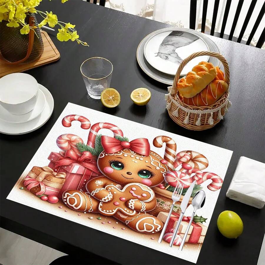 1 cái/4 cái/6 cái Miếng lót đĩa bằng vải lanh in họa tiết Giáng sinh, Trang trí Giáng sinh, Thích hợp cho bàn ăn, Trang trí mọi mùa, Miếng lót bàn có thể giặt được, Trang trí phòng, Miếng lót ly, Miếng lót bàn ăn nhà bếp, Trang trí tiệc trong nhà ngoài trời, Trang trí nhà cửa, Quà tặng lý tưởng - Nhiều màu - Xem 1