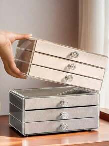 1pc Three-Layer Acrylic Flannel Jewelry Box, Drawer-Type Dressing Table Jewelry Storage Box, Earring Ring Bracelet Display Box, Large Capacity Desktop Display Box, Stackable Drawer Storage Box, Storage Organizer, Jewelry Box, Back To School Essential, Can Store Earrings, Rings, Necklaces, Bracelets, Pendants, Mother's Day Gifts, Valentine's Day Gifts For Women Storage Organizer Travel Essentials Back To School Dormitory Storage Fall Decor - Multicolor - View 8