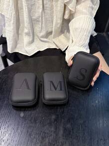 1pc Printed Data Cable Storage Bag, Zipper Closure, Black Base With Multicolor Uppercase Letter A-Z Pattern, Portable Organizer For Data Cable, Charger, Earphones For Summer Holiday Travel, Outdoor Activities Cable Organizer Travel Essentials