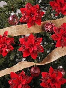 1/10/20pcs Poinsettia Artificial Flowers For Christmas, Fake Christmas Tree Branches Decor, Home Decoration, Floral Decor, Party, Wreath, New Year Outdoor Decoration - Tất cả màu đỏ - Xem 7