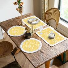 1/4/6 pièces Nappes de table en lin à franges, sets de table imprimés lavables, tapis de protection de surface, nappes de table d'intérieur et d'extérieur, convient pour les fêtes, la décoration de cuisine