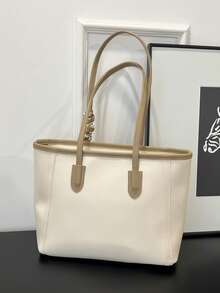Large Capacity Minimalist Vintage-Style Handbag In Solid PU Leather With Matching Scarf, Versatile And Elegant Women's Bag, Fashionable Bag With Bow, Eye-Catching Handbag - 白色 - 查看 10