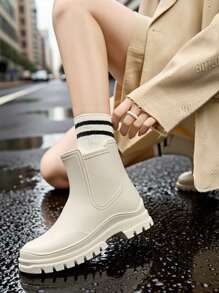 7-Inch Height Women's Rain Boots, New White Waterproof Ankle Boots, Soft & Comfortable Flat Bottoms, Lightweight, Suitable For Outdoor, Rainy Days, Gardening, Car Washing, Fishing, All Season