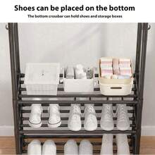 1pc Multi-Layer Adjustable Clothes Drying Rack With Multifunctional Coat Hanger & Shoe Storage Organizer, Portable Garment Stand For Bedroom Balcony Laundry Room, Heavy Duty Hanging Rack For Drying Clothes Storing Shoes Accessories Home Organization Space Saving Closet Solution - Multicolor - View 12