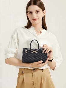 Sac à main moyen de femme à la mode, fait main, tressé. Sac à bandoulière, sac bandoulière, sac multifonctionnel tressé, édition spéciale, exquis et élégant, grande capacité, durable, sac fourre-tout en forme de coquillage dumpling - Noir - Voir 4